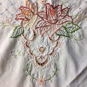 Antique vintage embroidered tablecloth